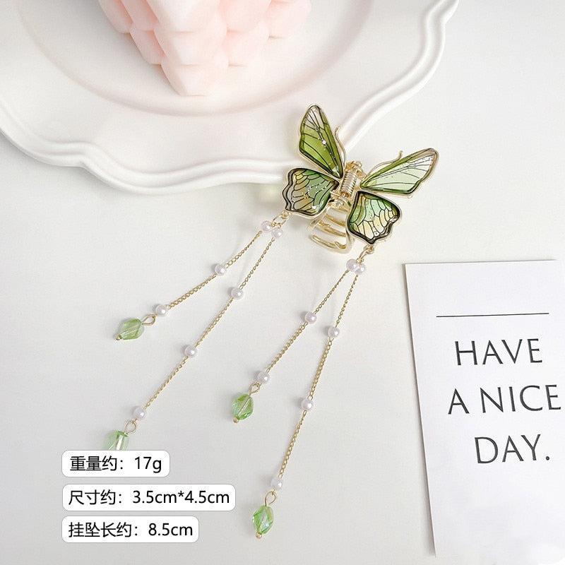 2022 New Butterfly Pearl Tassel Hairpin Korean Simple Side Clip Liu Haibian Clip Shark Hairpin Hair Accessories Women
